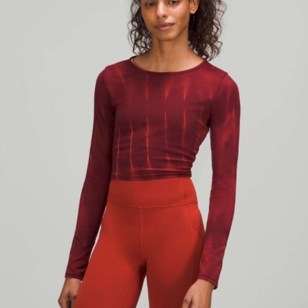 Lululemon Wunder Train Cropped Long Sleeve Shirt in Sun Bleached Wash Red Merlot